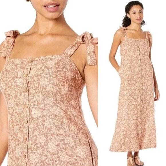 Faherty Kendall Button Front Linen Floral Maxi Dress Size Small 26629 - Picture 1 of 16